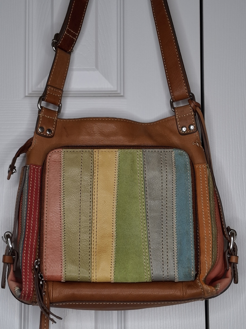 Fossil Multi-Color Striped Leather Shoulder Bag - Brown Trim